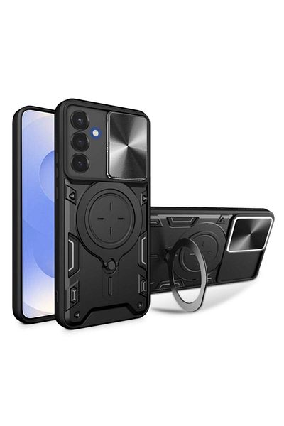 SKYDDAR INNOVATION Husă pentru Samsung Galaxy S25, CamGuard Pro, inel magnetic, protecție cameră, set autocolante, neagră