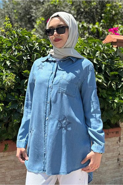 Moda Rosa 25Y7022 - Light Blue - Star Embroidered Shirt