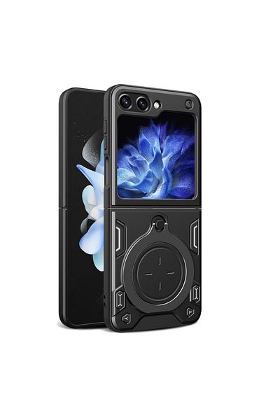 SKYDDAR INNOVATION Husă pentru Samsung Galaxy Z Flip5, CamGuard Pro, inel magnetic, protecție cameră, set autocolante, neagră