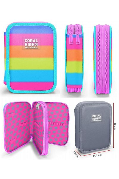 Coral High Pink Orange Color Transition Girl's School Bag and Organizer Pen Holder Set 23770 11140