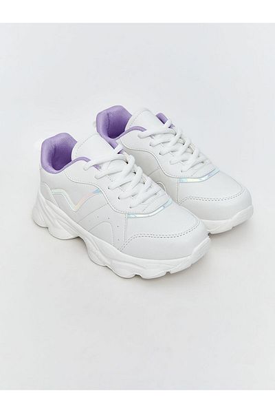 LC Waikiki White Lace-Up Girl's Sneakers