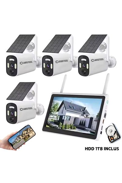 CLAUSTEEL Complete kit with 4 CLAUSTEEL surveillance cameras,solar panel,WIFI,4MPX,NVR