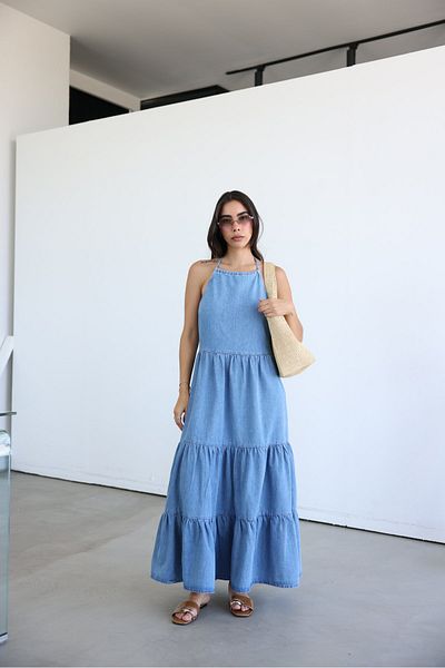Özge Özgenç Halter Neck Denim Dress