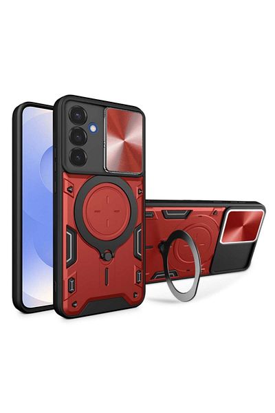 SKYDDAR INNOVATION Case for Samsung Galaxy S25, CamGuard Pro, Magnetic Ring, Camera Protection, sticker set, Red