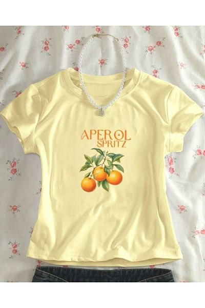 Touz Moda Baby Tee Belt Boy Aperol εμπριμέ Crop μπλούζα