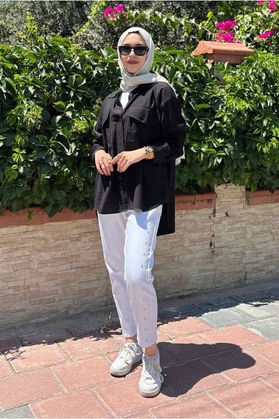 Moda Rosa 25Y7002 - Black - Basic Pocket Detail Shirt