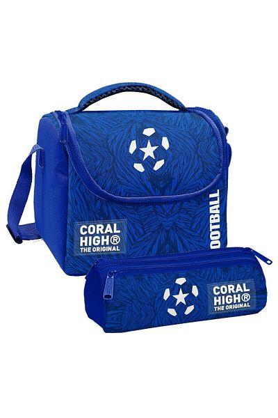 Coral High Set cutie termică pentru prânz și geantă pentru creion cu trei compartimente pentru băiat, albastru bleumarin
