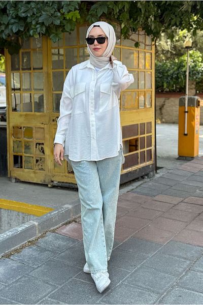 Moda Rosa 25Y7002 - Ecru - Basic Pocket Detail Shirt