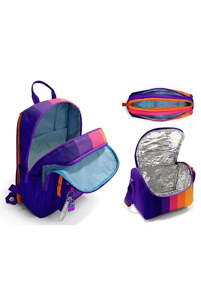 Coral High Geantă de școală pentru școala primară și gimnazială - fetiță, dungi de culoare violet portocaliu
