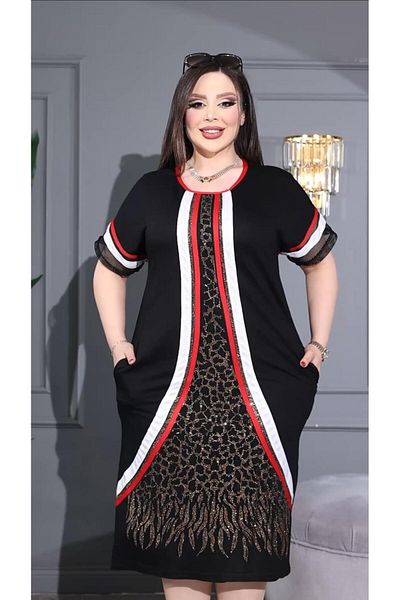 Kokostrendi Stripe Crystal Stone Dress - Red