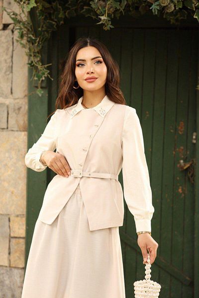 Dadali Belted Vest Suit Beige
