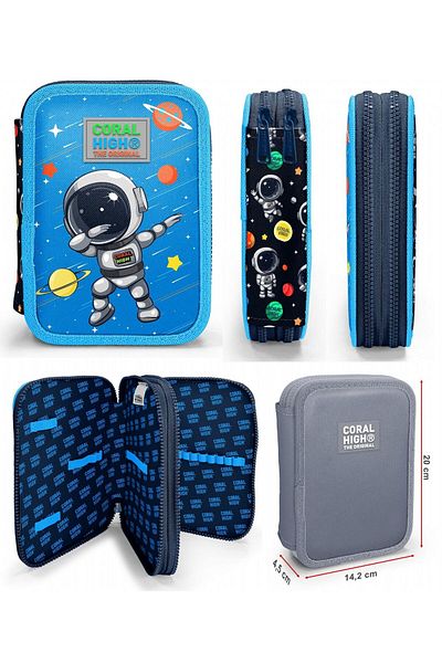 Coral High Set ghiozdan și suport pentru stilou pentru băieți Blue Astronaut 23486+11149