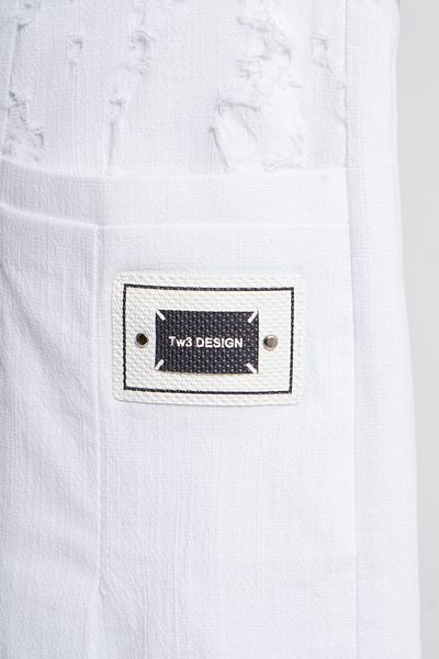 its basic Pantaloni de damă, culoare albă, din țesătură de in, cu design special