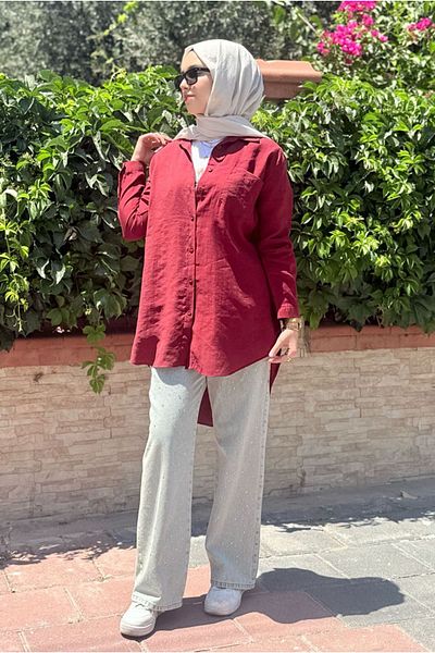 Moda Rosa 25Y7018 - Bordo - Lyocel Single Pocket Shirt