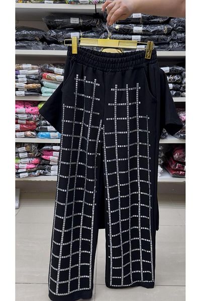 Kokostrendi Baguette Crystal Stone Tracksuit Set - Black