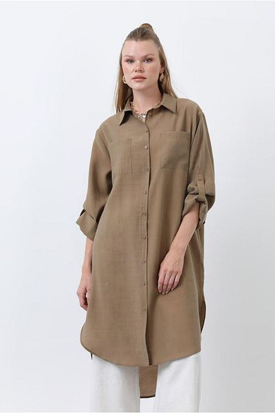Moda Rosa 25Y7034 - Mink - Long Pocket Shirt