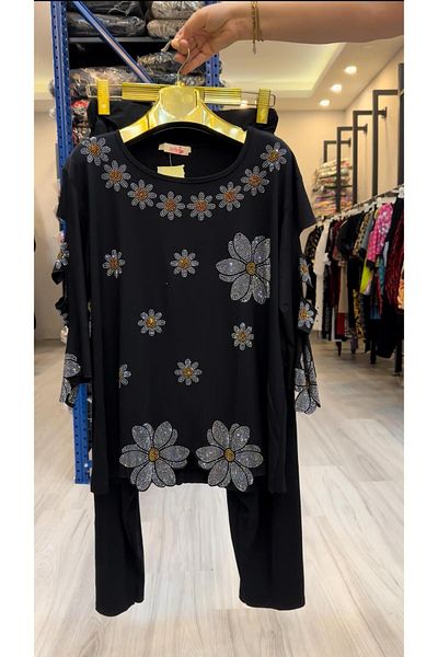 Kokostrendi Daisy Crystal Stone Shalwar Suit - Black