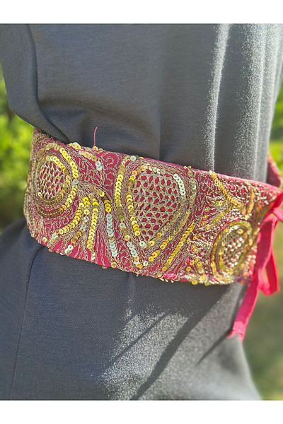 Gönülden Tasarım Pul Sequence Ottoman Motif Embroidered Binding Women's Belt 75X8 cm