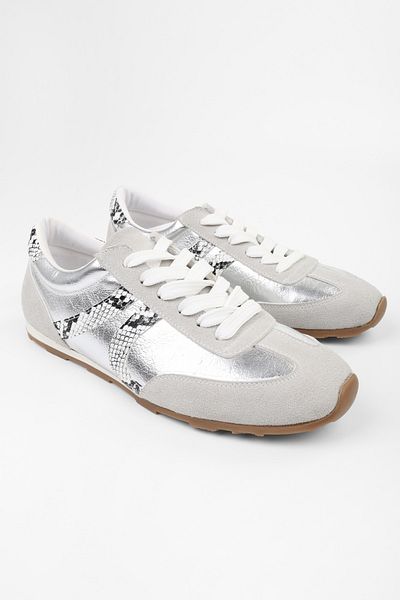Shoeberry Women's Rylen Silver Shiny Sneaker