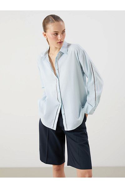 LC Waikiki Lcw Vision Blue Oversize Women's Shirt