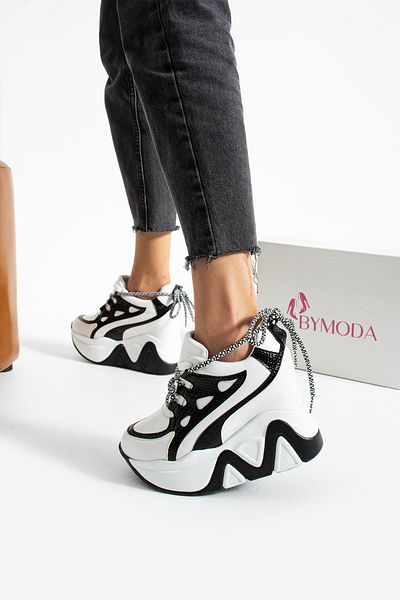 Bymoda New Season Hidden Wedge Heeled Sports Shoes Color White to Black