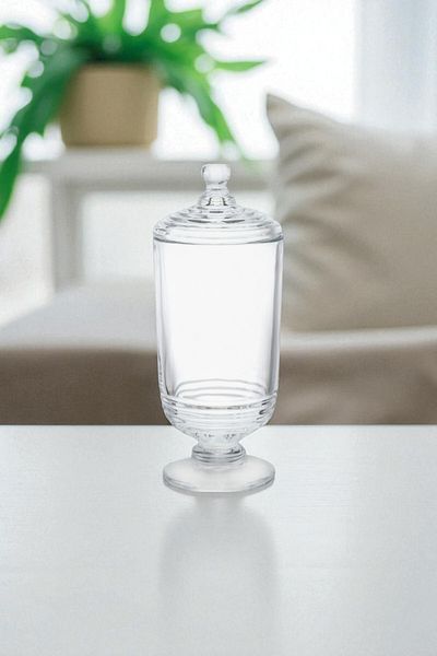 TrendDeco Vertical Model Glass Dragee Sugar Bowl with Stand and Lid