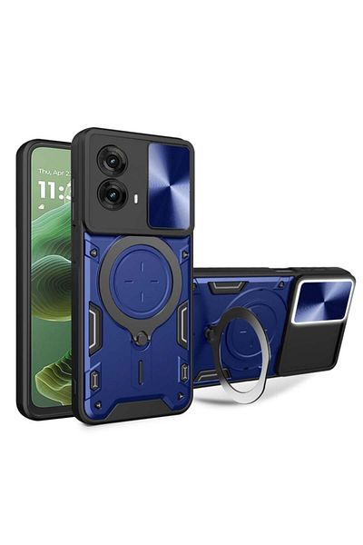 SKYDDAR INNOVATION Husă pentru Motorola Moto G35, CamGuard Pro, inel magnetic, protecție cameră, set autocolante, albastră
