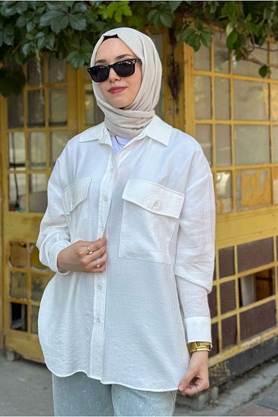 Moda Rosa 25Y7002 - Ecru - Basic Pocket Detail Shirt