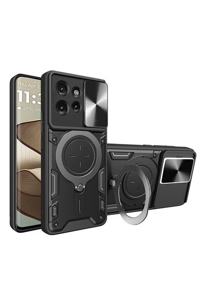 SKYDDAR INNOVATION Husă pentru Motorola Edge 50, CamGuard Pro, inel magnetic, protecție cameră, set autocolante, neagră