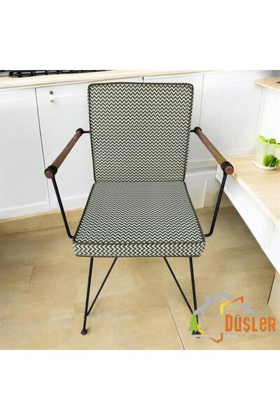 DÜŞLER EV TEKSTİLİ 40x90 Yeşil Zikzak Desenli Yeşil Biyeli Sırtlı Sandalye Minderi 5 Cm