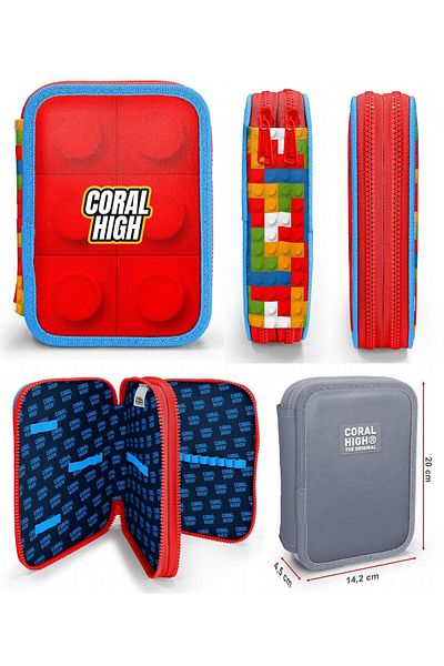 Coral High Red Building Blocks Boys School Bag and Organizer Pen Holder Set 23775 11157