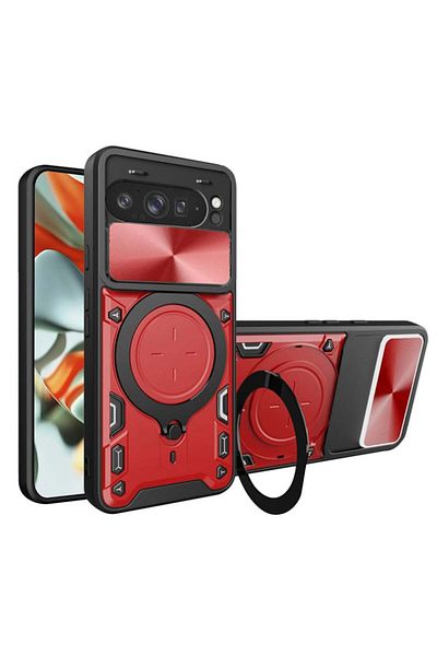 SKYDDAR INNOVATION Case for Google Pixel 9 Pro XL, CamGuard Pro, Magnetic Ring, Camera Protection, sticker set, Red