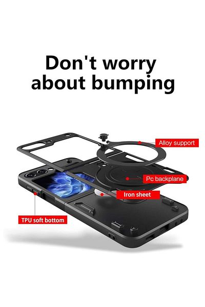 SKYDDAR INNOVATION Husă pentru Samsung Galaxy Z Flip6, CamGuard Pro, inel magnetic, protecție cameră, set autocolante, albastră