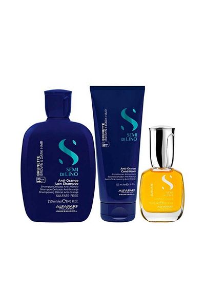 Alfaparf Milano Set Alfaparf Semi di Lino Brunette – Șampon Fixator Ton Portocaliu 250ml + Balsam 200ml + Ulei 15ml