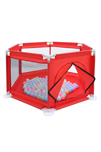 SOLLUXE Tarc de joacă pentru copii, centru de activități cu plasă de protecție și ușă cu fermoar, 128x113x65cm, roșu