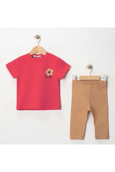 MK Mukko Kids Girls' Floral Printed Basic Seasonal/Summer Leggings T-Shirt Bottom Top Set