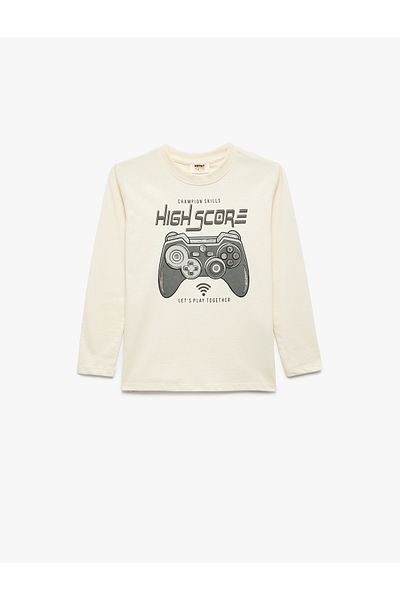 Koton Cotton Long Sleeve Crew Neck Printed T-Shirt