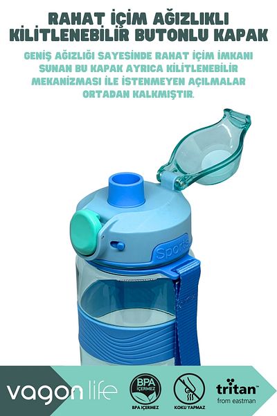 Vagonlife 800ml New Collection Comfortable Drinking Tritan Water Bottle with Hand Strap and Locking Lid