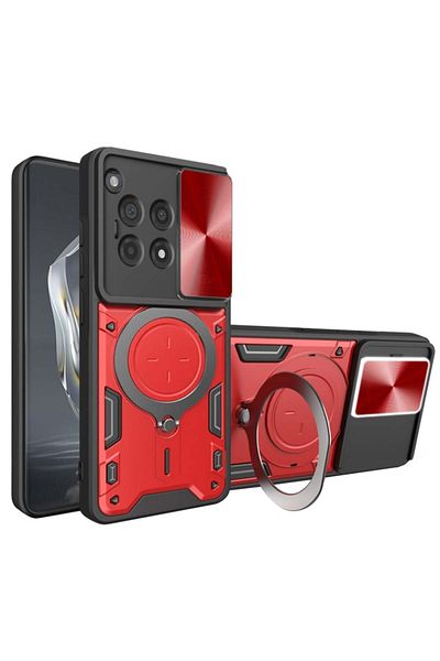 SKYDDAR INNOVATION Case for OnePlus 12R, CamGuard Pro, Magnetic Ring, Camera Protection, sticker set, Red