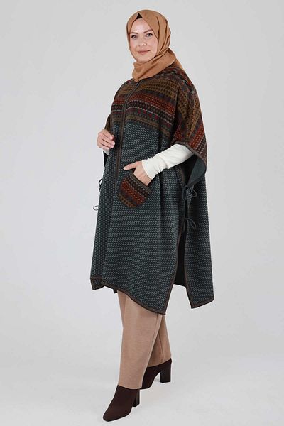 Moda Rosa 25K9620 - Sea Green - Large Size Hijab Knitwear Poncho