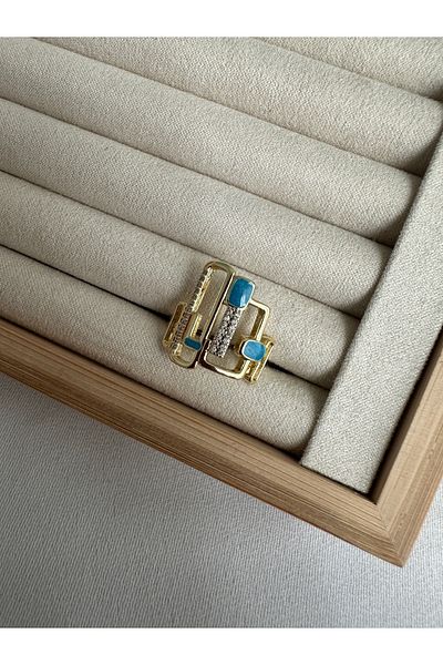 ringbox Blue Enamel Asymmetry Ring