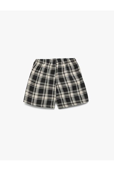 Koton Cotton Metal Buckle Plaid Shorts Skirt
