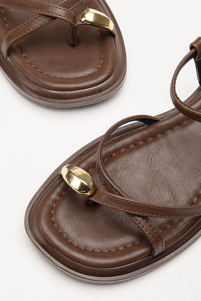 Hayalimdeki Ayakkabı Women's Brown Gold Ring Detailed Daily Sandals