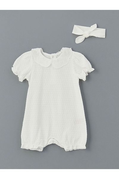 LC Waikiki Lcw Baby Embroidered Baby Girl Romper and Headband 2 Pcs