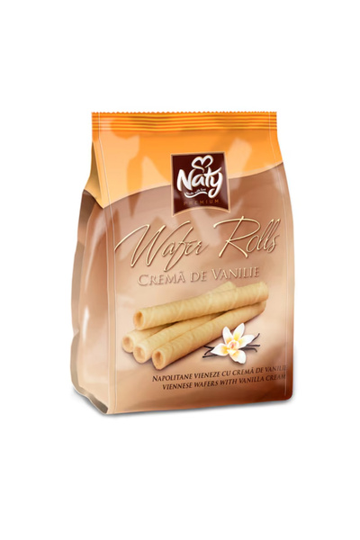 NATY Napolitane vieneze cu crema de vanilie Wafer Rolls, Naty Premium, 200 g