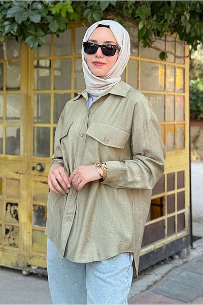 Moda Rosa 25Y7002 - Khaki - Basic Pocket Detail Shirt