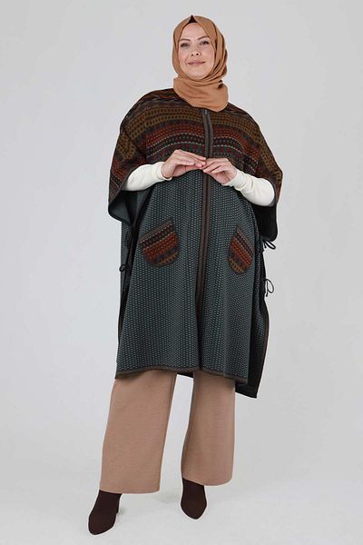 Moda Rosa 25K9620 - Sea Green - Large Size Hijab Knitwear Poncho