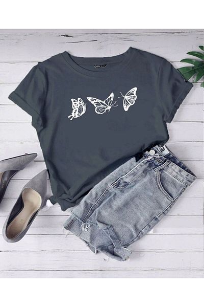 khufu Butterflies Printed Smoked Oversize Cotton Tshirt Unisex