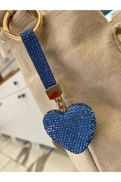 Ezgdesign Mavi kalp Taşlı Çanta charm