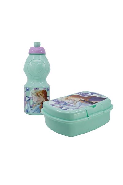 Frozen Set of 400 ml water bottle and sandwich box, multicolor, plastic, BPA free, Ice Magic, Frozen